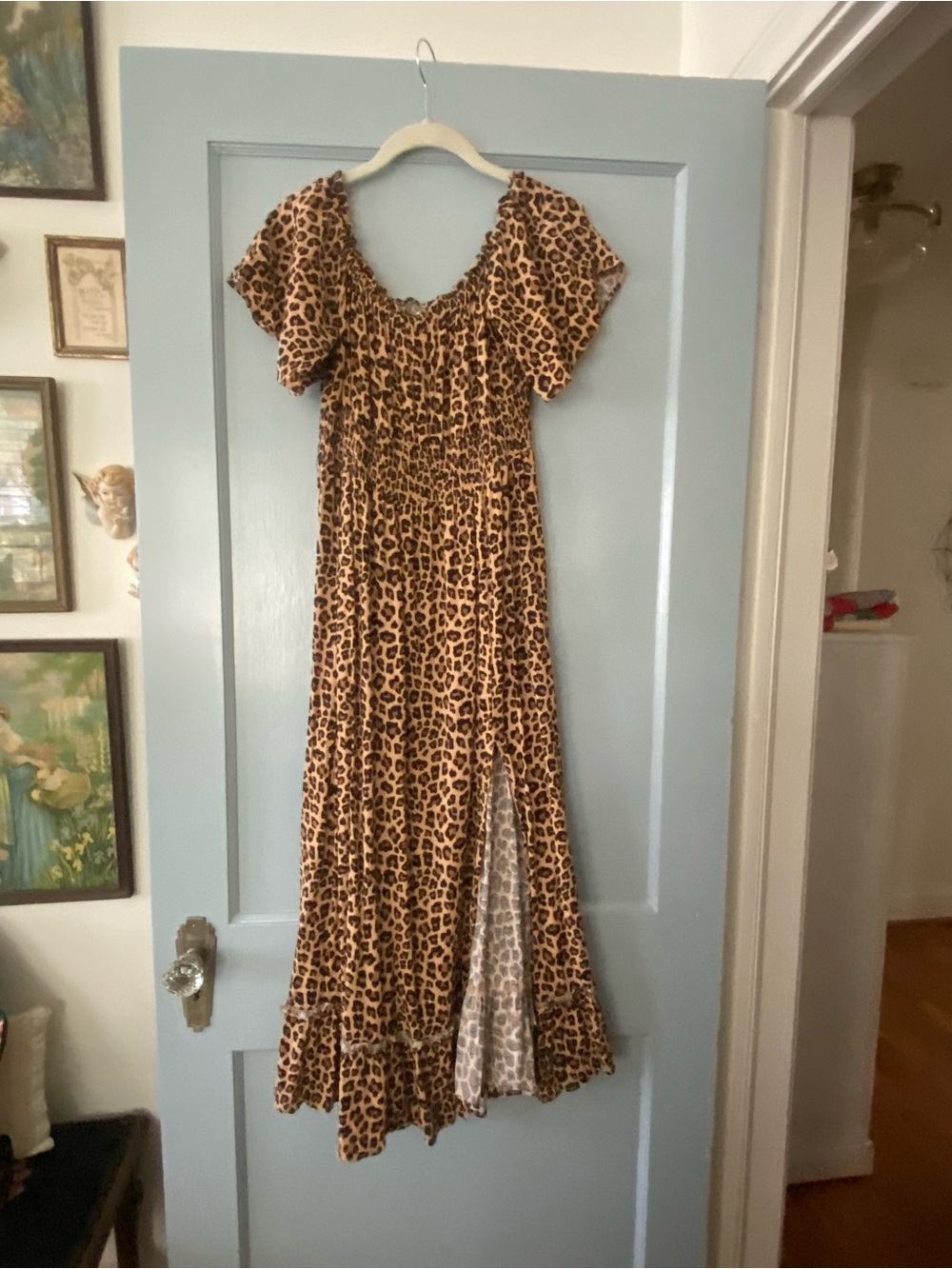 Vine & Love Leopard Print Off-Shoulder Maxi Dress - Brown/Tan Leopard Print